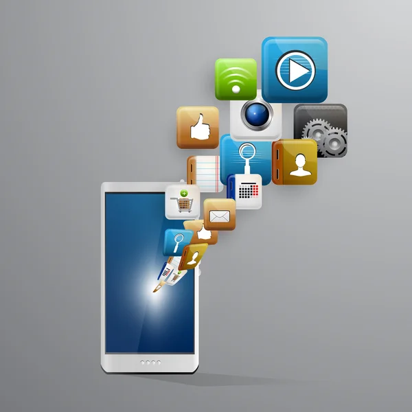Dispositivo móvel com um conjunto de ícones planos —  Vetores de Stock