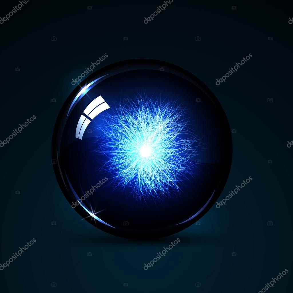 Vector illustration magic ball with neon lines inside on a dark background