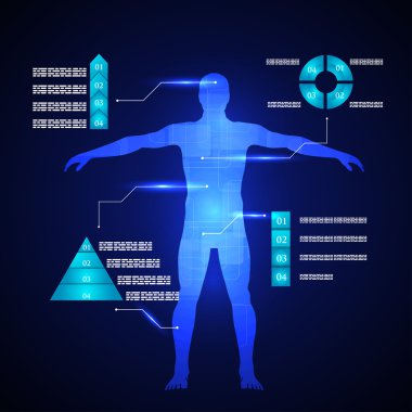 Tıp infographics. İnsan vücudunun şematik açıklaması.