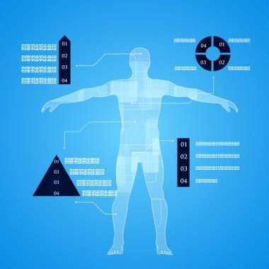 Tıp infographics. İnsan vücudunun şematik açıklaması.