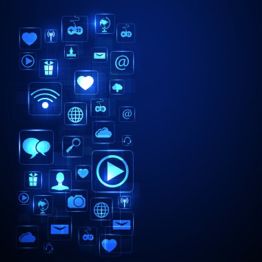 Neon stile Medya Icons set