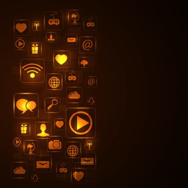 Neon stile Medya Icons set