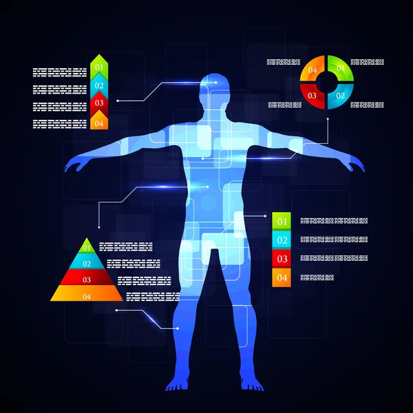 Tıp infographics. İnsan vücudunun şematik açıklaması.