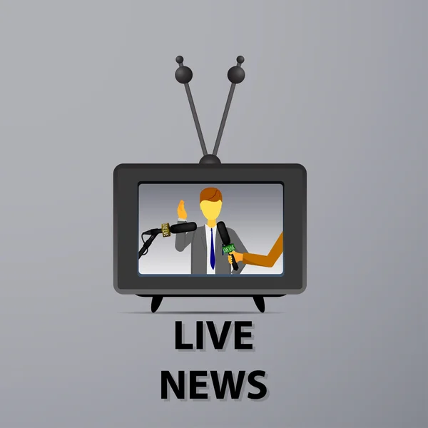 Concepto noticias en vivo, informes, entrevistas — Vector de stock