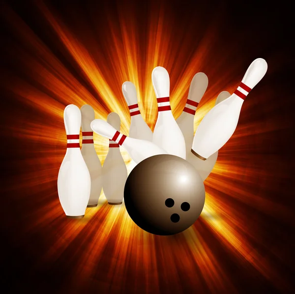 Bowling Ball crashing and skittles. — Stock Vector