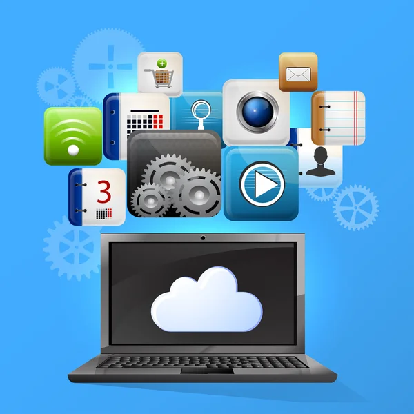 Användning av cloud computing lagring och program — Stock vektor