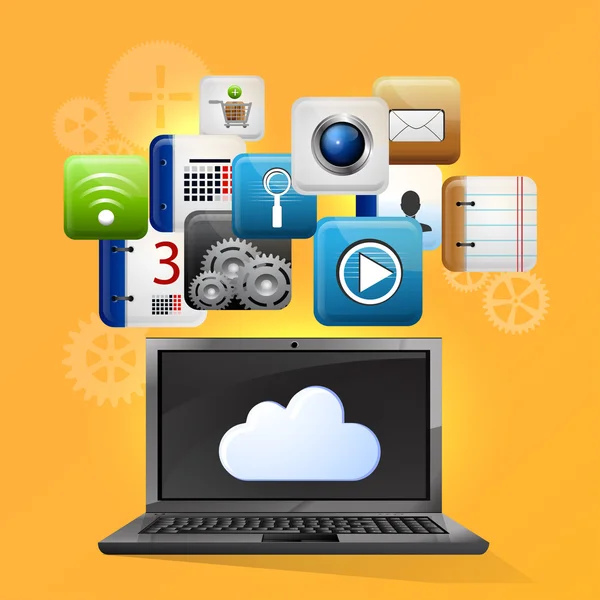 Utilisation du stockage et des applications cloud computing — Image vectorielle