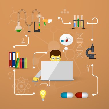 Kimya Infographic konik şişeler ve şişeler