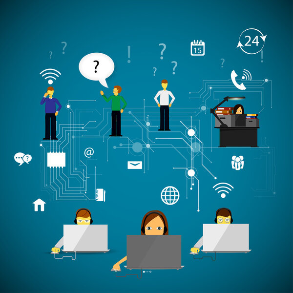 Контактный центр поддержки плоские иконки
