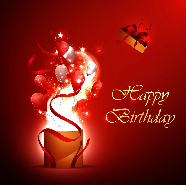 Carte Postale Joyeux Anniversaire, Ballons Coeur Rouge Volant Lumineux. Arrière-plan, Impression