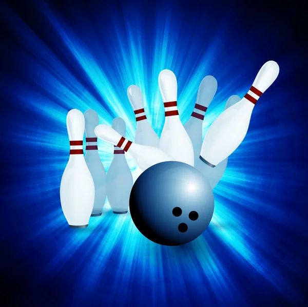 Bowlingball kracht und kegelt. — Stockvektor