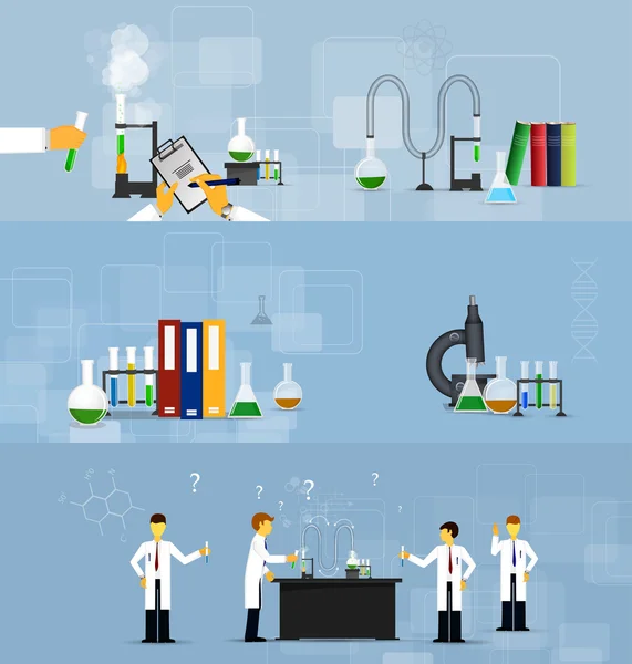 Cientistas em laboratórios que realizam investigação —  Vetores de Stock