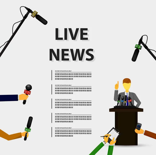 Concept live nieuws, rapporten, interviews — Stockvector