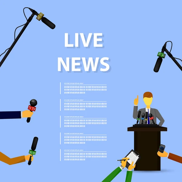 Concept live nieuws, rapporten, interviews — Stockvector