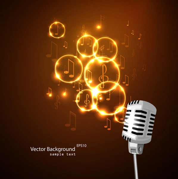 Old microphone and musical notes. — Stock Vector