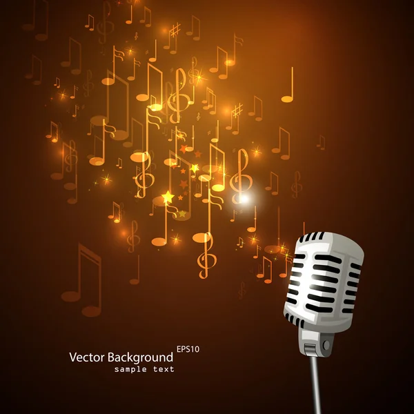 Micrófono viejo y notas musicales . — Vector de stock