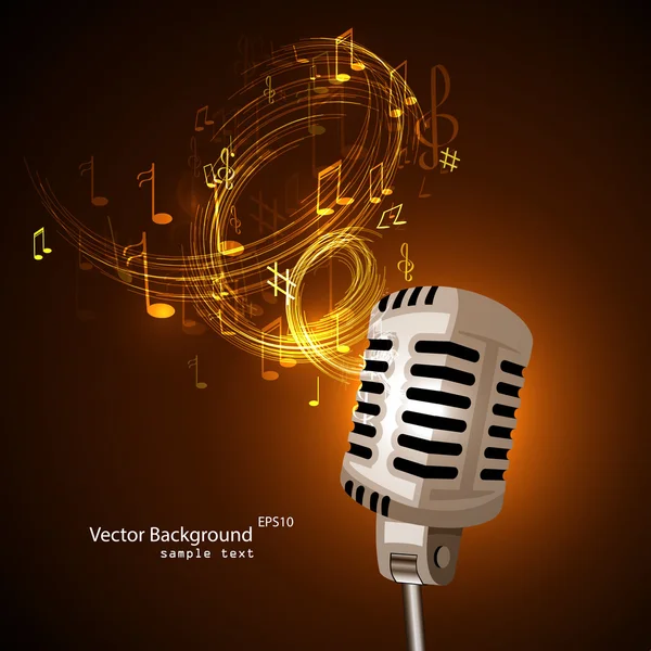 Old microphone and musical notes. — Stock Vector