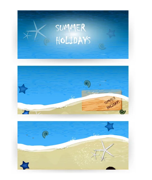 Баннеры на летних пляжах — стоковый вектор