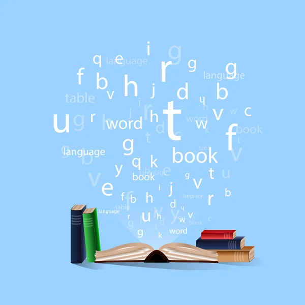 Livre ouvert avec lettres de départ — Image vectorielle