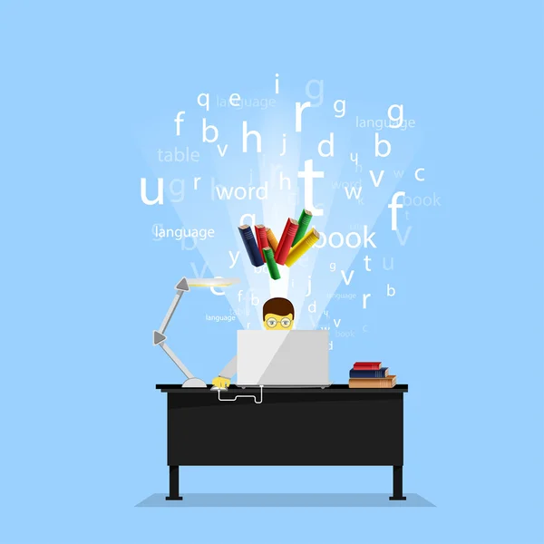 Man reading behind a computer — Stock Vector