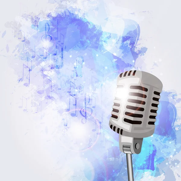 Old microphone and musical notes — Stock Vector