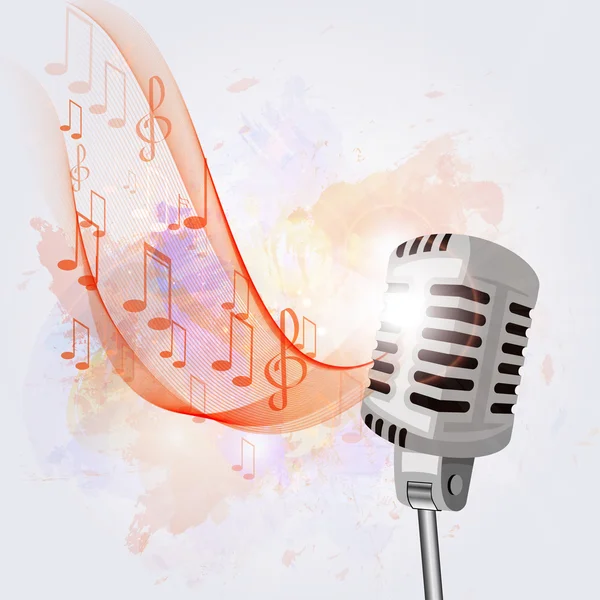 Velho microfone e notas musicais — Vetor de Stock