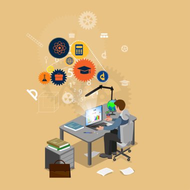 Adam evde ders çalışıyor..