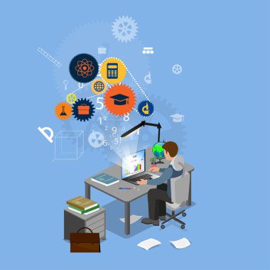 Adam evde ders çalışıyor..