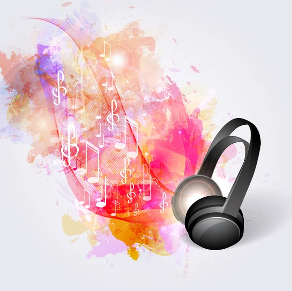 Auriculares y notas musicales — Vector de stock