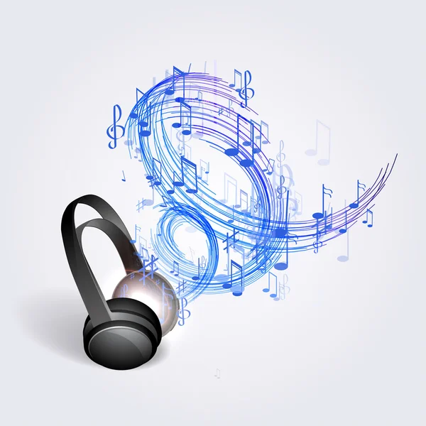 Auriculares y notas musicales — Vector de stock