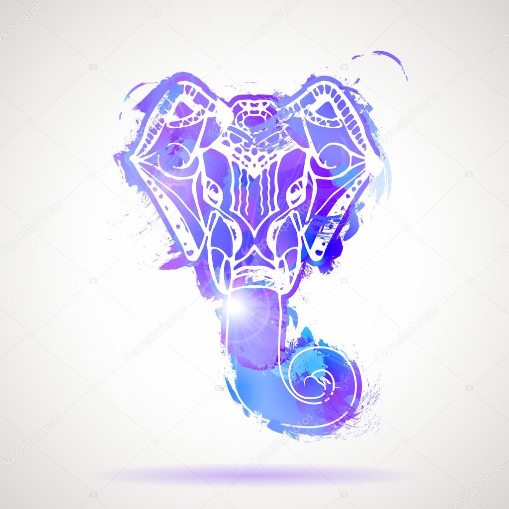 watercolor Elephant Head - Ganesha