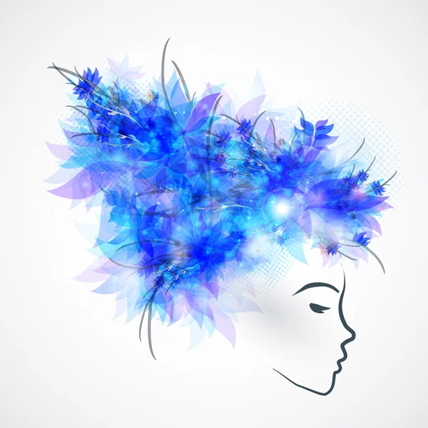 Mujer abstracta con cabello azul — Vector de stock