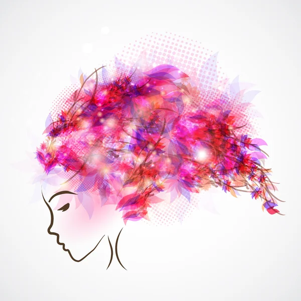 Silueta de mujer abstracta con pelo rosa — Vector de stock