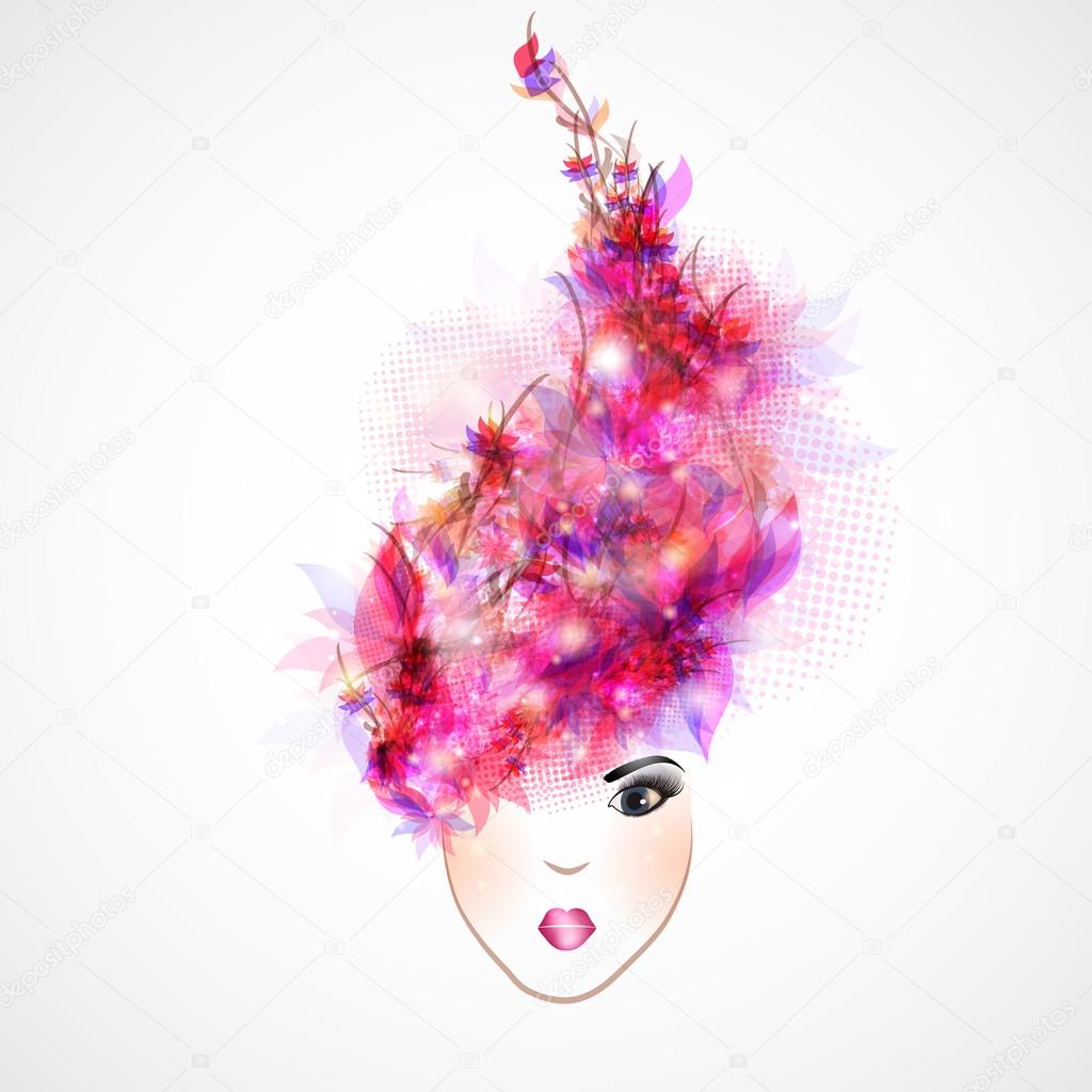 Abstract woman silhouette with pink hair