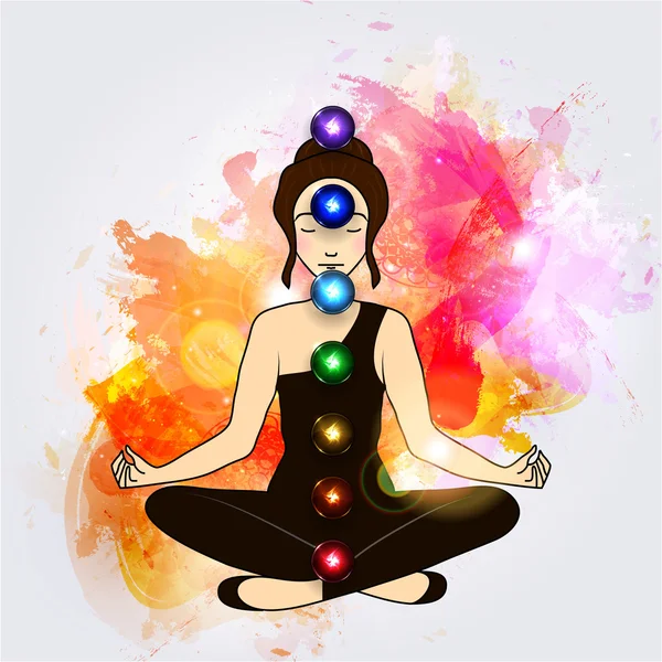 Aura y chakra, meditación . — Vector de stock