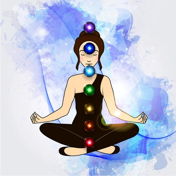 Aura dan Chakra, meditasi . - Stok Vektor