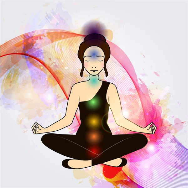 Aura y chakra, meditación . — Vector de stock