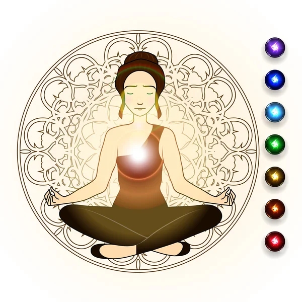 Aura och chakra, meditation. — Stock vektor