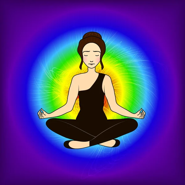 Aura en chakra, meditatie. — Stockvector