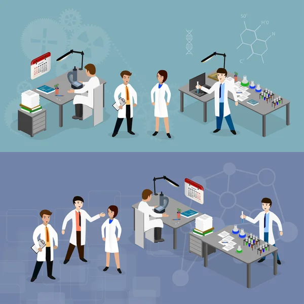 Científicos en laboratorio haciendo investigación — Vector de stock