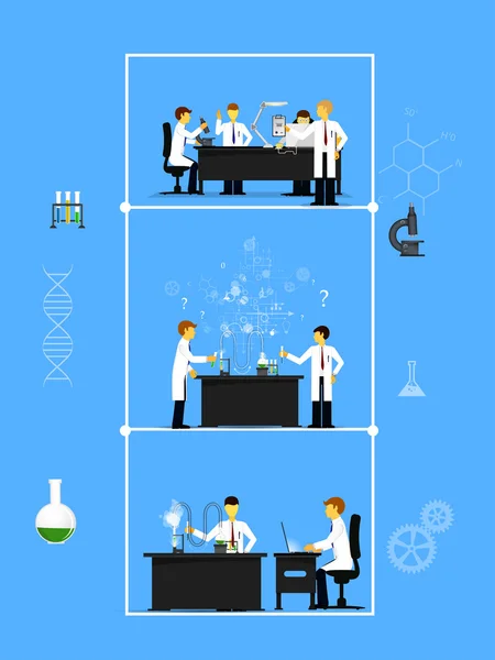 Wissenschaftler im Labor mit Forschung — Stockvektor