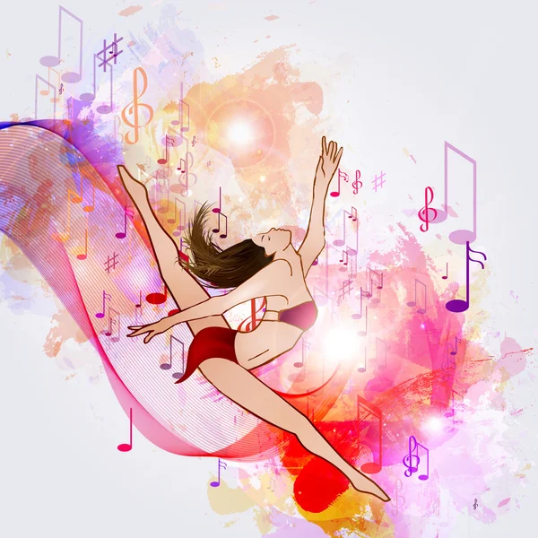 Beautiful girl dancing, notes — Stock Vector