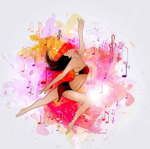 Belle fille dansant, notes — Image vectorielle