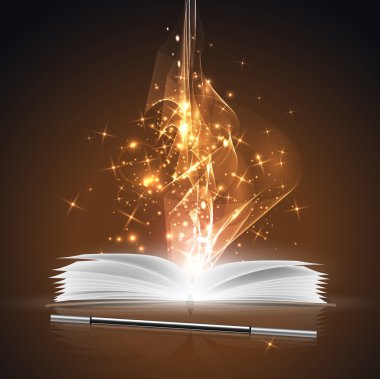 Açık sihirli kitap ve değnek