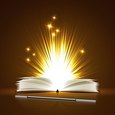 Açık sihirli kitap ve değnek