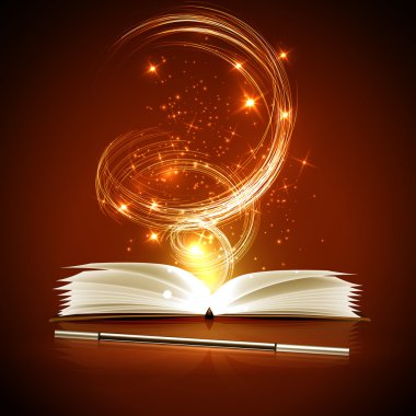 Açık sihirli kitap ve değnek