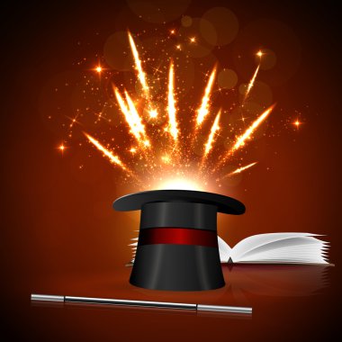 Open magic book, hat and wand clipart