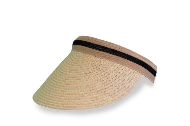 Doğal fiber şapka, açık kahverengi şapka, saç bandı, siyah şerit, kadınlar için uygun, beyaz arka plan..