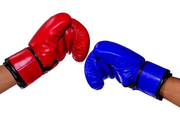 Boxers Wearing Red Blue Gloves Touch Each Other Greeting — Stock Photo, Image