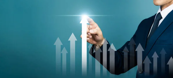 Geschäftsmann Analysiert Verkaufsdaten Und Diagramm Des Wirtschaftswachstums Geschäftsstrategie Abstraktes Symbol — Stockfoto